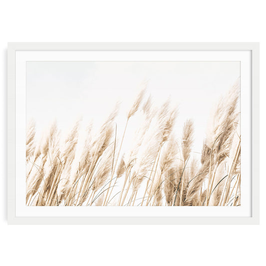 A neutral-toned photograph of gentle beach grasses under natural light, ideal for boho, coastal, and minimalist home decor.