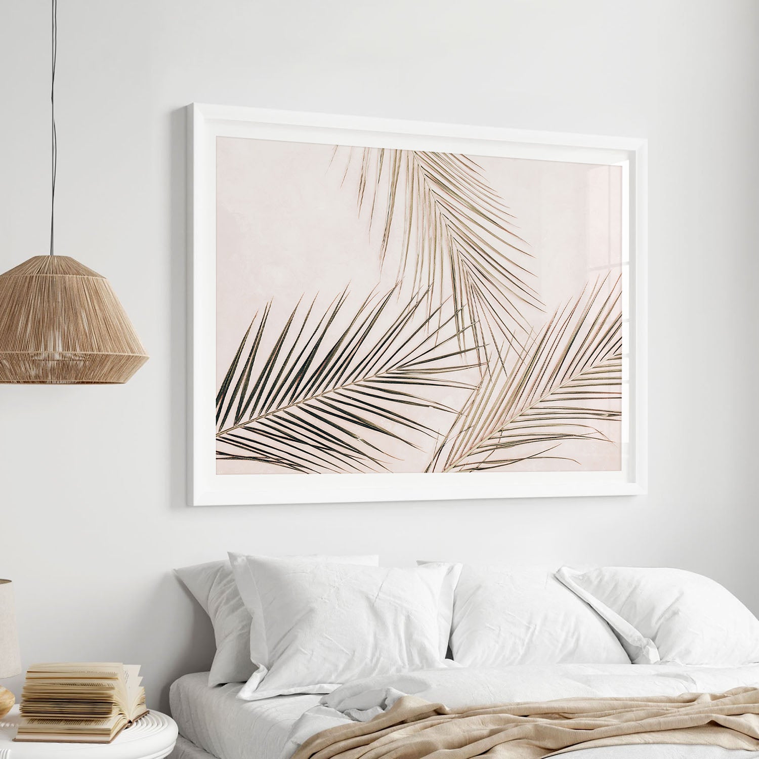 Minimalist tropical palm leaf fine art print framed for modern decor