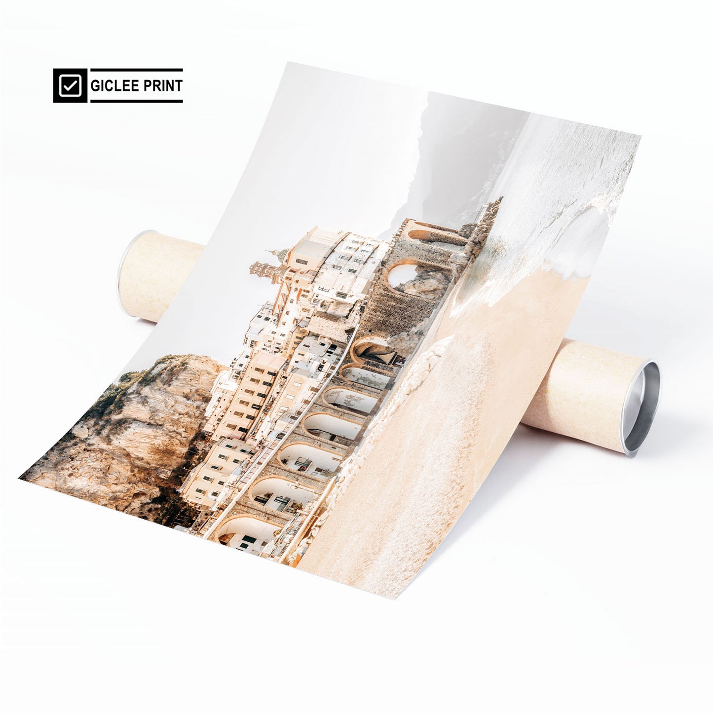 Unframed Amalfi Coast fine art photography print in beige neutral tones
